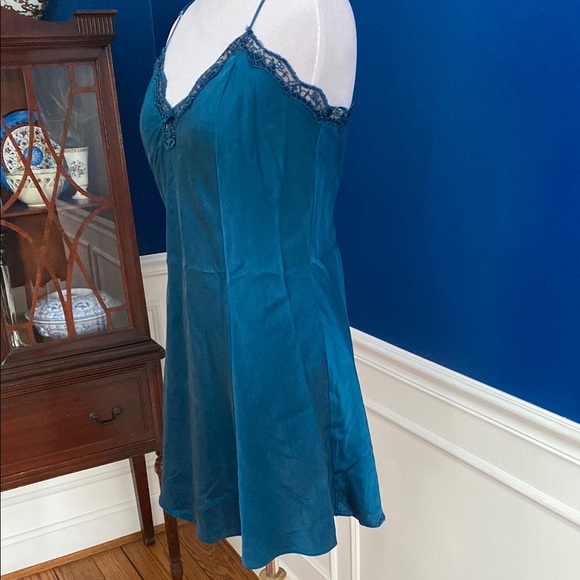 Victoria’s Secret Teal Lace Trim Slip Dress Lingerie - Picture 4 of 7